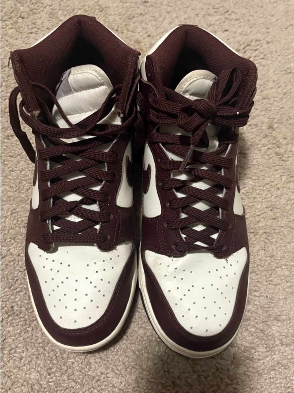 High Top Nike Sneakers in White and Deep Burgundy